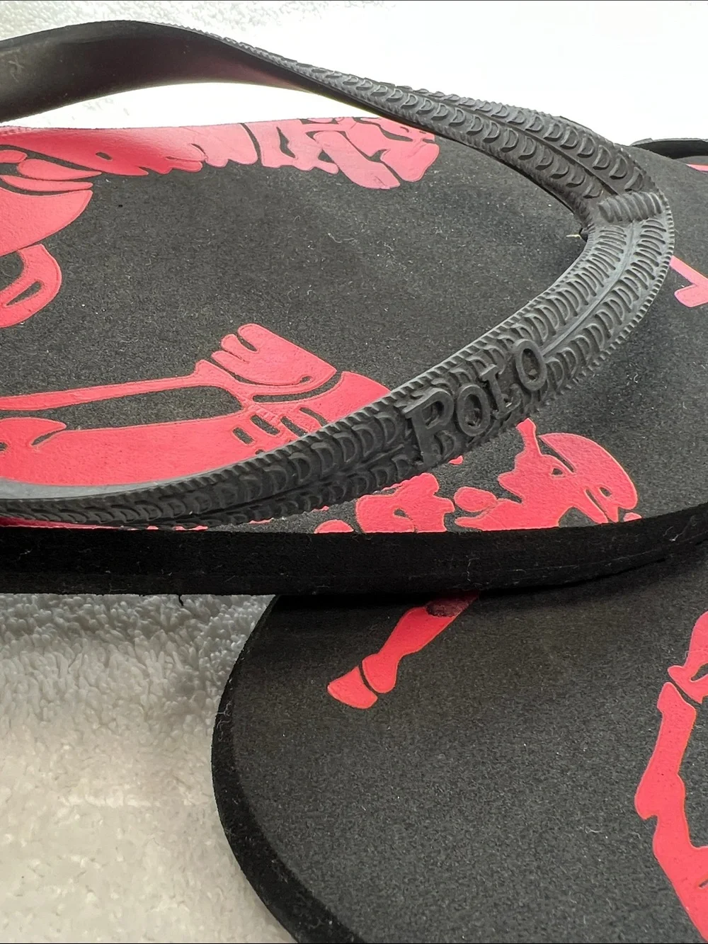 POLO RALPH LAUREN 13D Big Pony Flip Flops Black/Red Unisex Thong Sandals